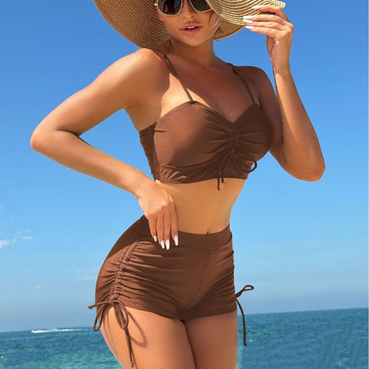 Two-piece Modest Mid-length Drawstring Swimsuit