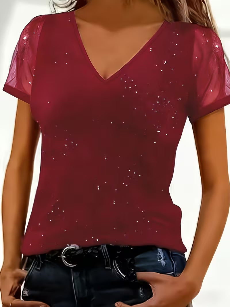Short Sleeved Loose V-neck T-shirt