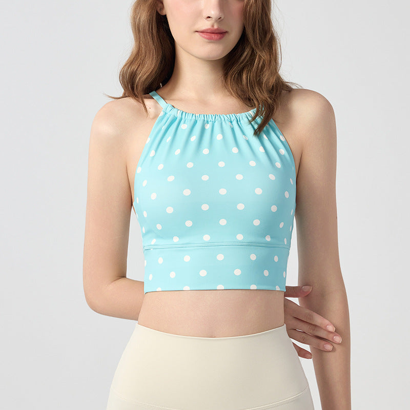 Polka-Dot Plaid Printed Halterneck Tank Top