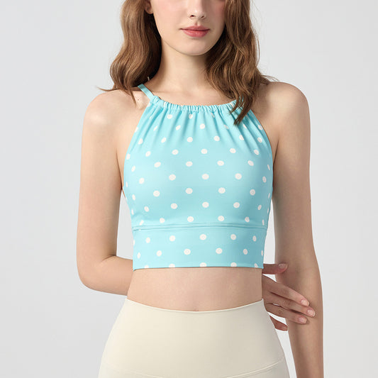 Polka-Dot Plaid Printed Halterneck Tank Top