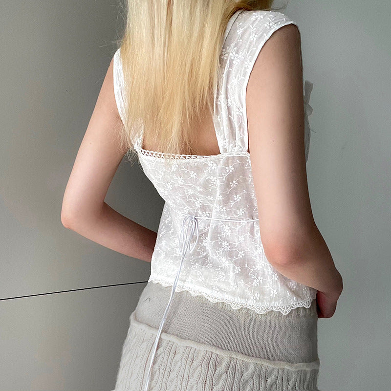 Sweet And Gentle Jacquard Inner Wear Blouse Female Bow Bandage