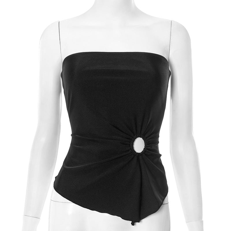 Strapless Buckle Beveled Tight Top Blouse