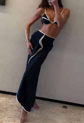 Women's Simple Casual Multicolor Long Skirt Bikini Three-piece Set