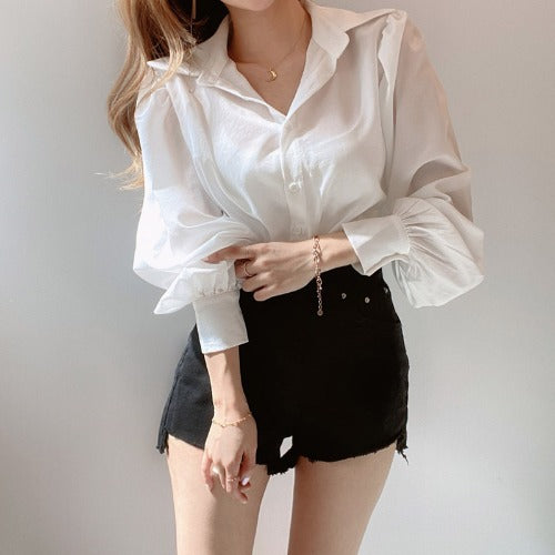 Casual Lantern Sleeve Shirt Blouse
