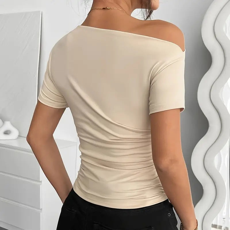Ruched One-Shoulder Blouse Slim Fit