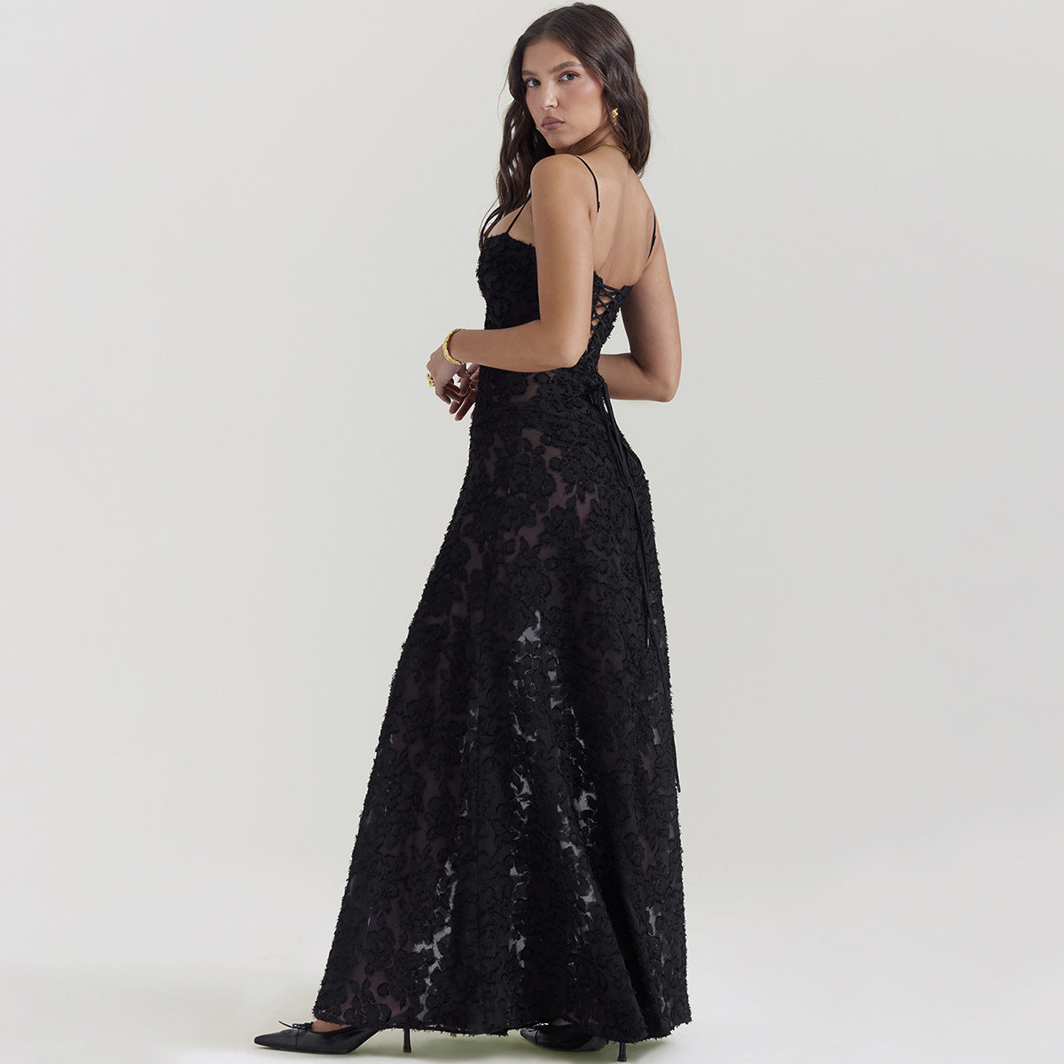 Lace See Through Long Dress
