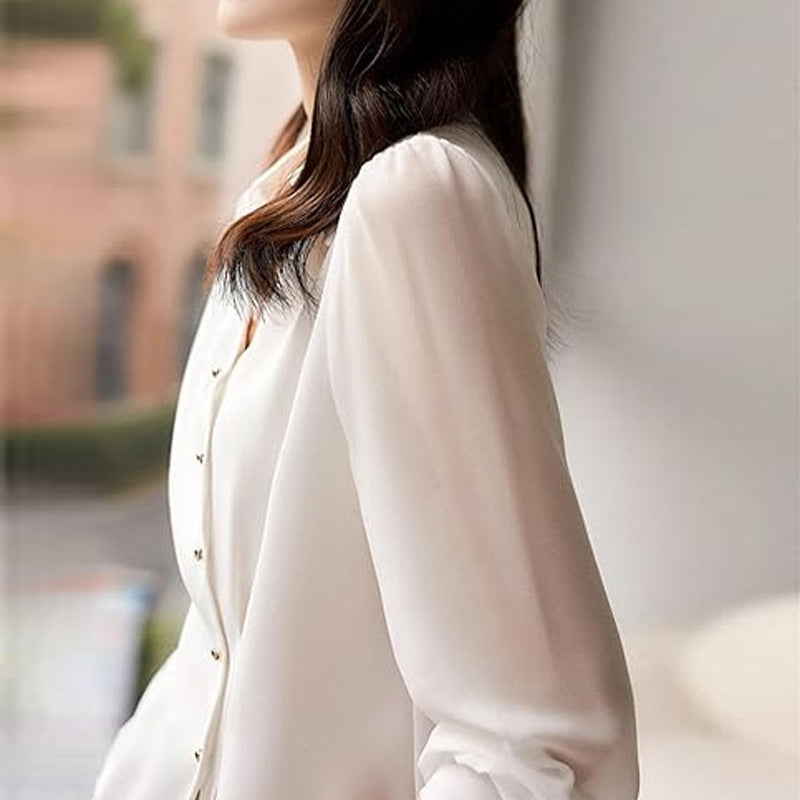 Side Buttoned Satin Shirt Blouse