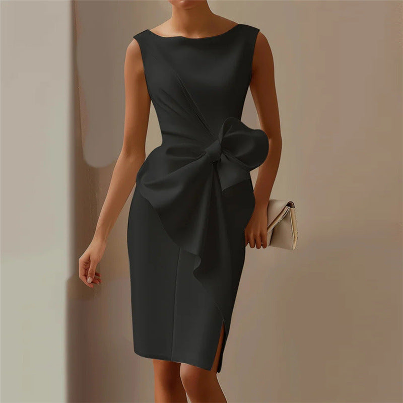 Bowknot Solid Color Elegant Dresses