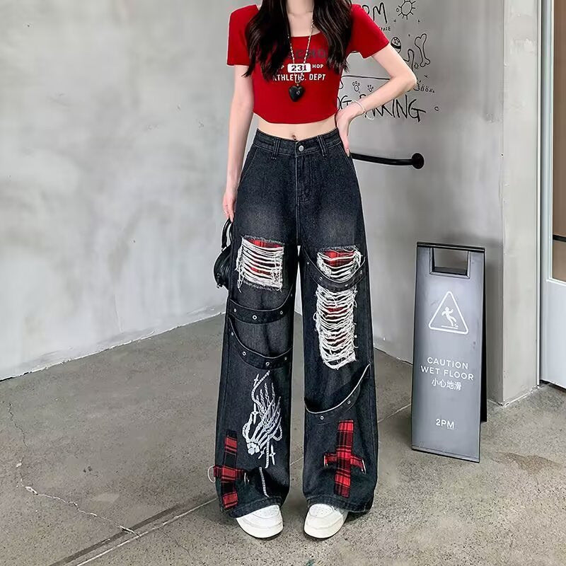 Vintage Washed Distressed Ripped Jeans