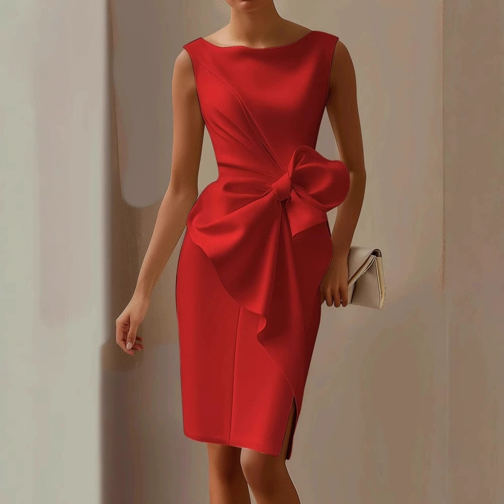 Bowknot Solid Color Elegant Dresses