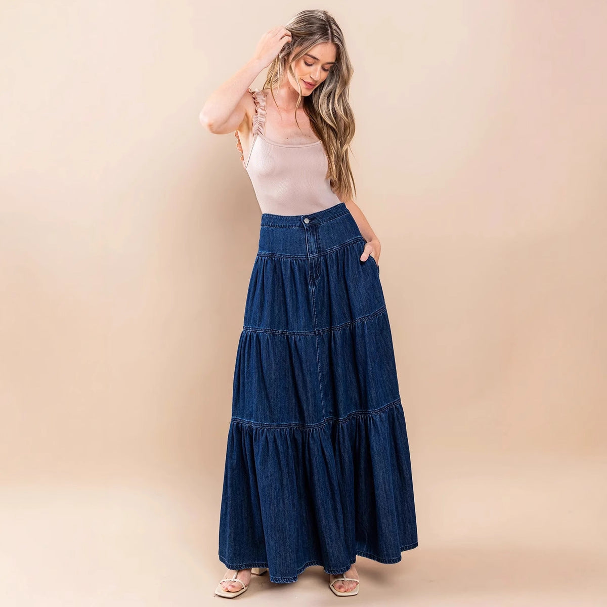Low Waist Distressed Jeans Skirt
