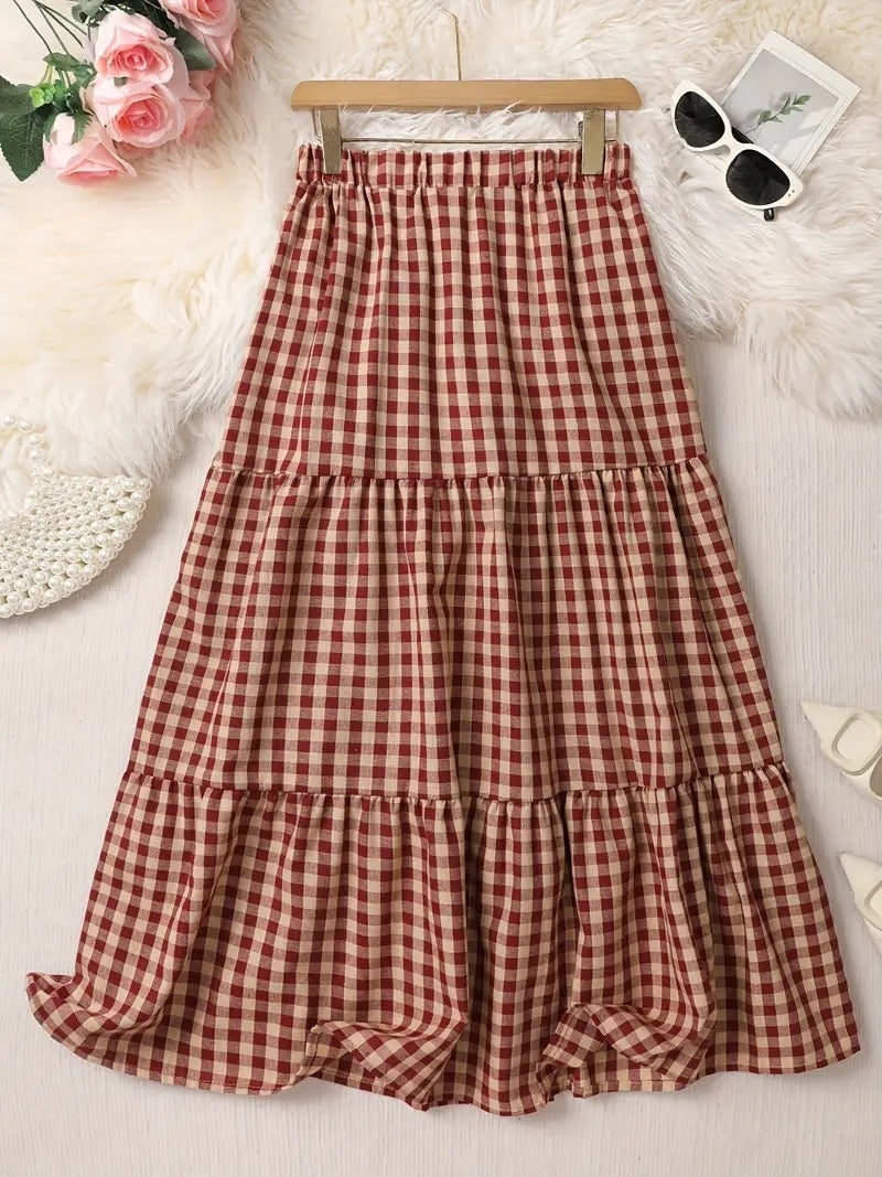 A-line Plaid Midi Skirt