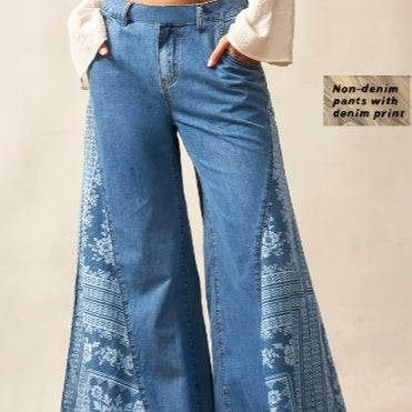 Bohemian Side Print Wide-Leg Pants