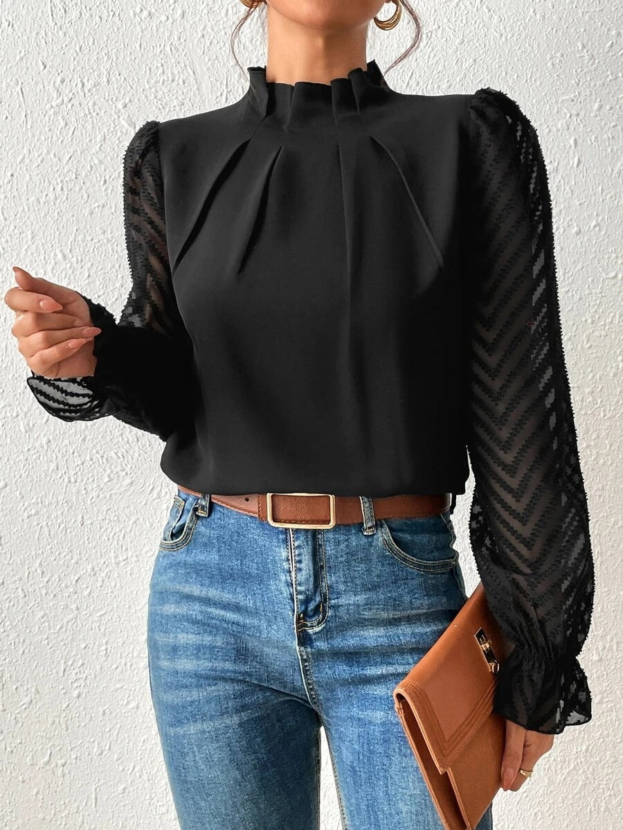 Half-turtleneck Wavy Chiffon Top Blouse