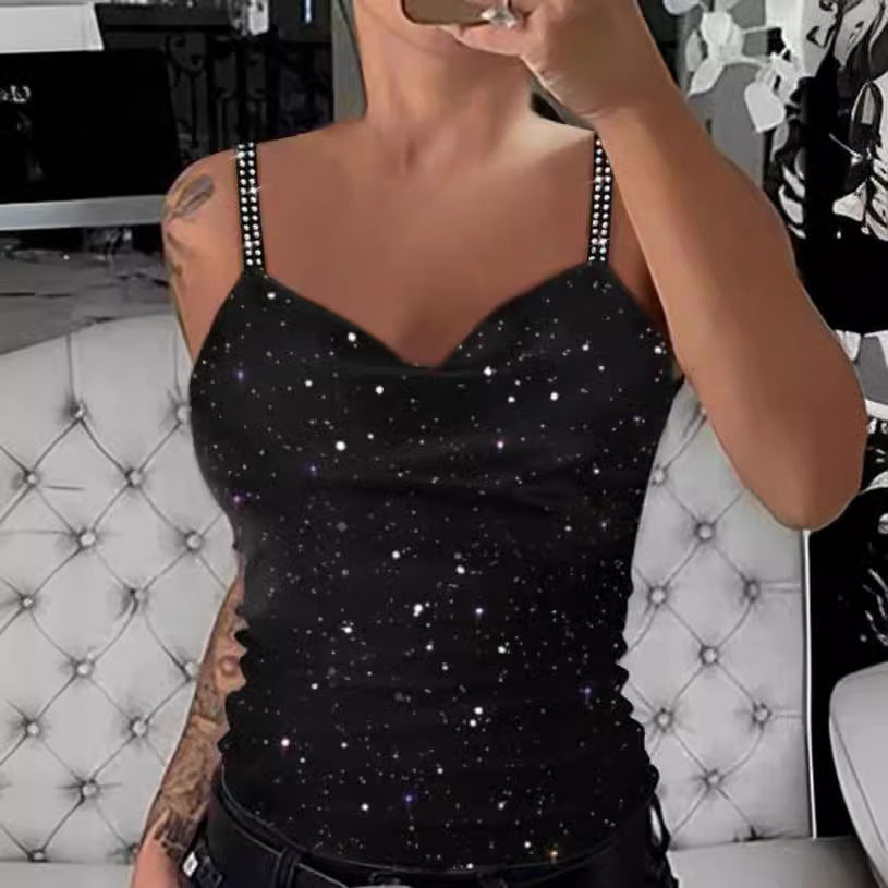 Women's Summer Sling Hot Drilling V-neck Sleeveless Vest