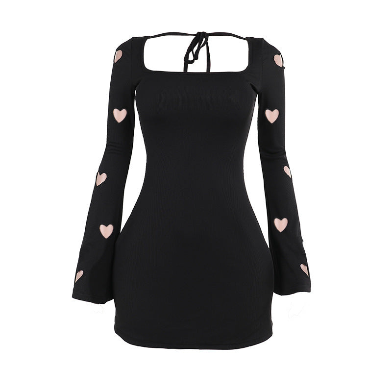 Slim-fit Knitted Love Burning Flower Long Sleeve Dress