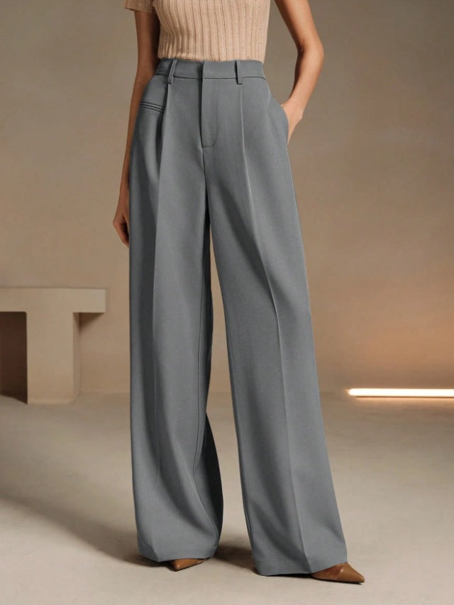 High-Waisted Versatile White Straight-Leg Suit Pants