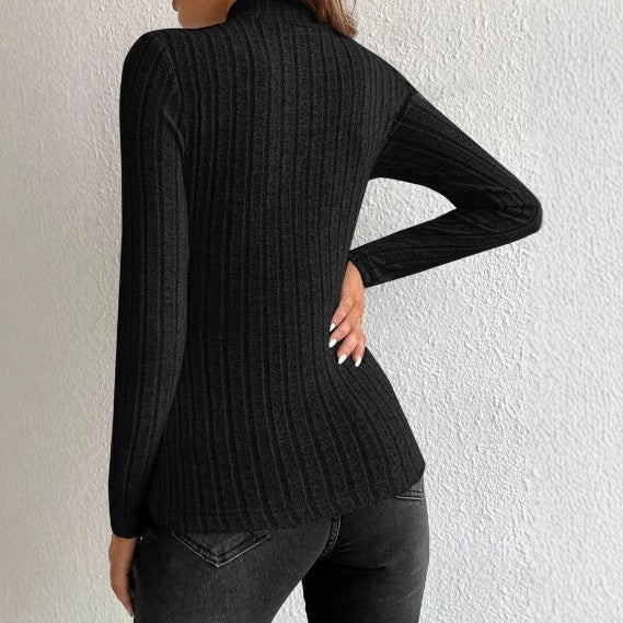 Half Turtleneck Stripe Knitted Blouse