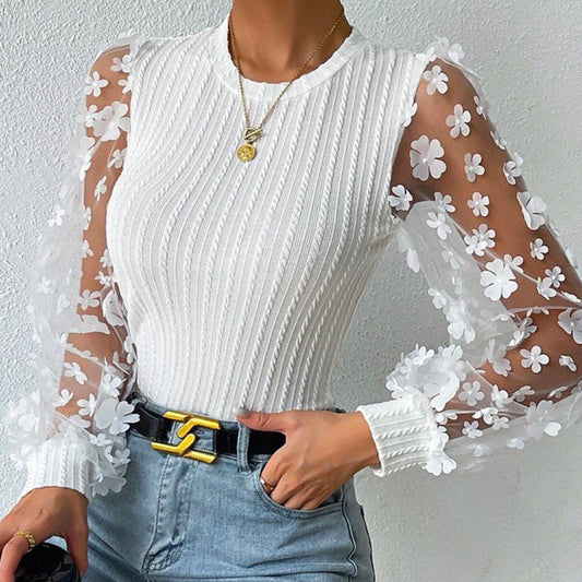 Mesh Small Flower Chiffon Blouse