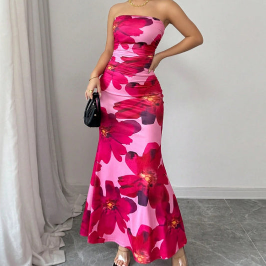 Slim Fit Long Top Tight Flower Dress