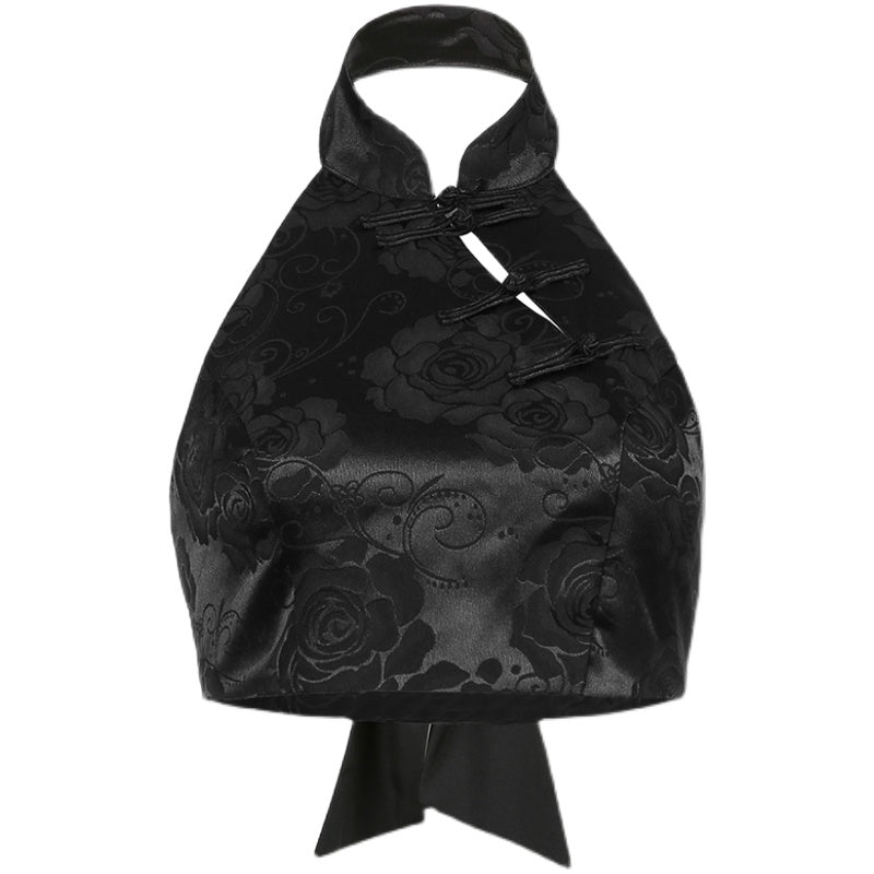 Cheongsam Element Neck Hanging Crop Top