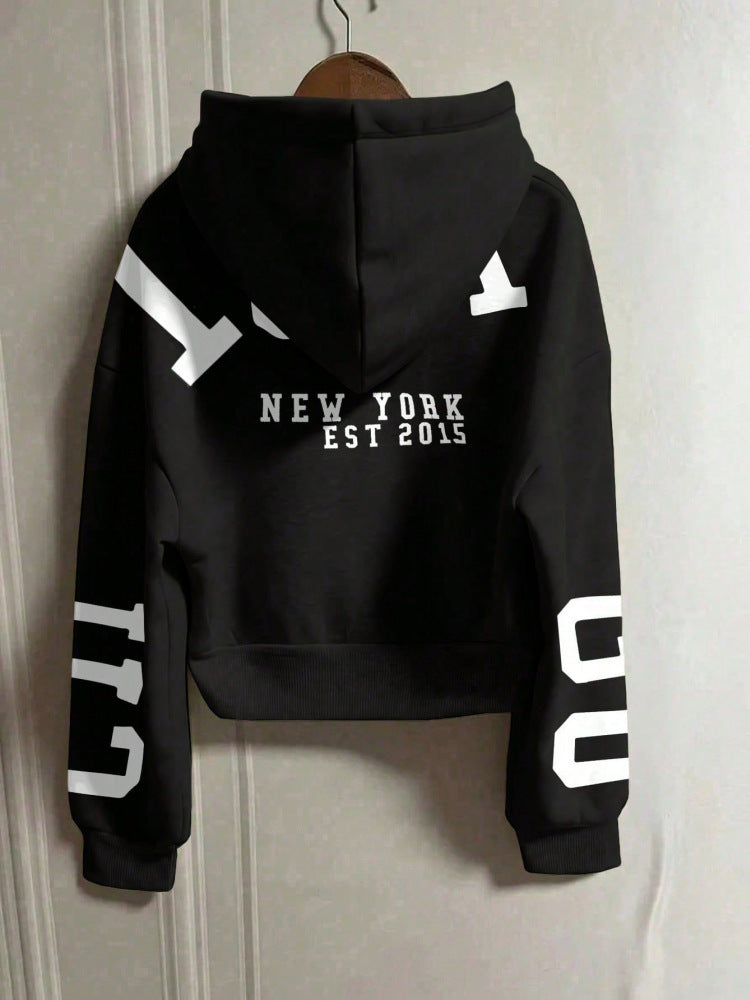 Casual Cropped Hoodie Printed Design