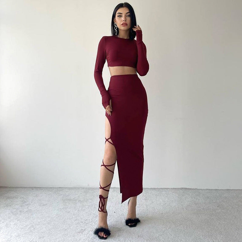 Crop Top and Half Skirt with One Strap Set