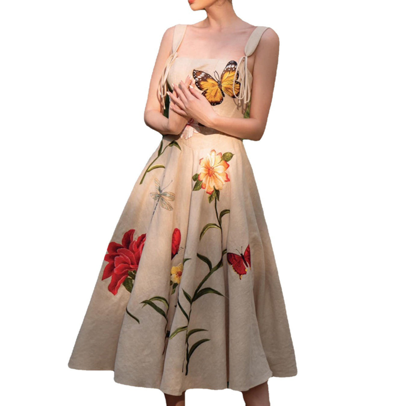 3D Flower Vintage Waist Strap Dress