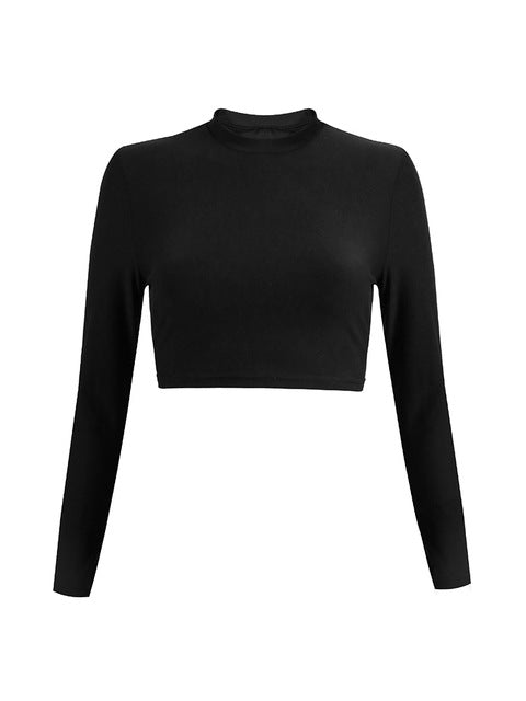 Tight Long Sleeve Half Turtleneck Crop Top