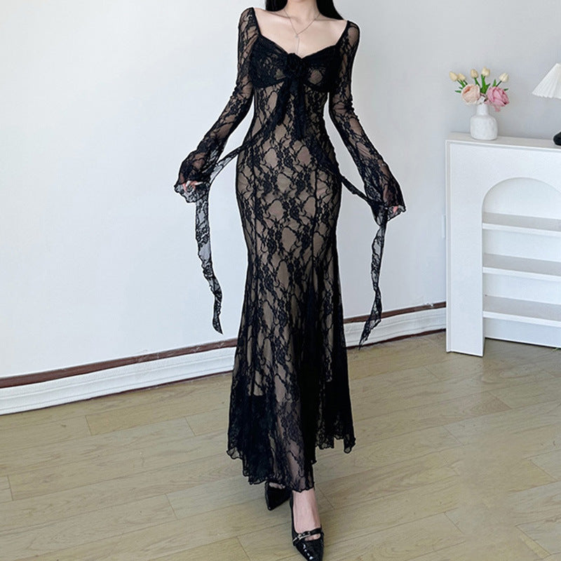 French Rose Lace Long Dress