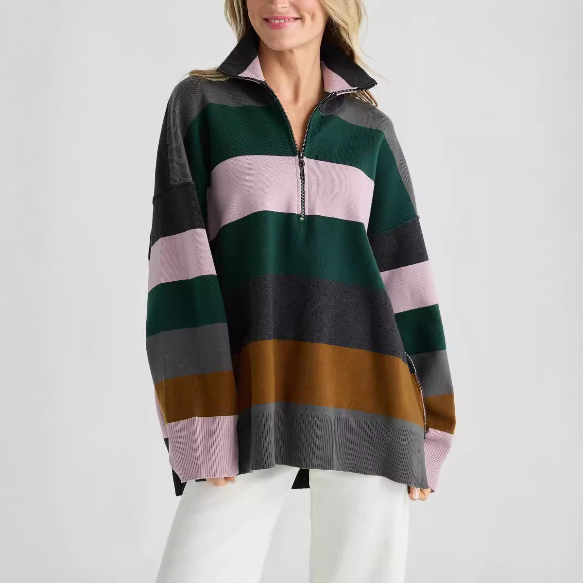 Half Zip Turtleneck Sweater Blouse
