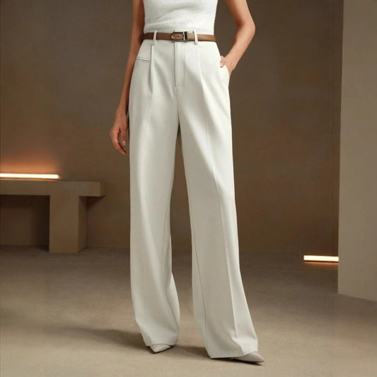 High-Waisted Versatile White Straight-Leg Suit Pants