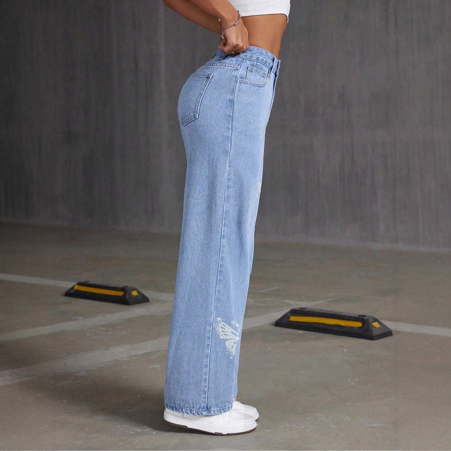 Womens Elegant Printed Straight-Fit Long Pants