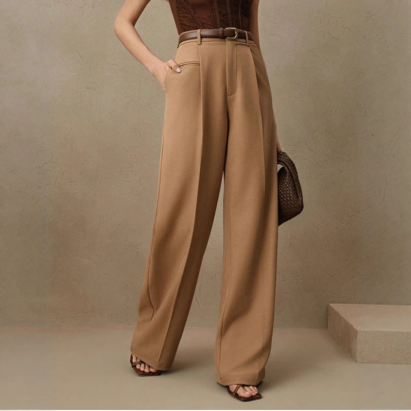 High-Waisted Versatile White Straight-Leg Suit Pants