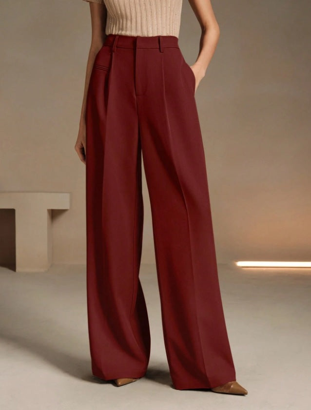 High-Waisted Versatile White Straight-Leg Suit Pants