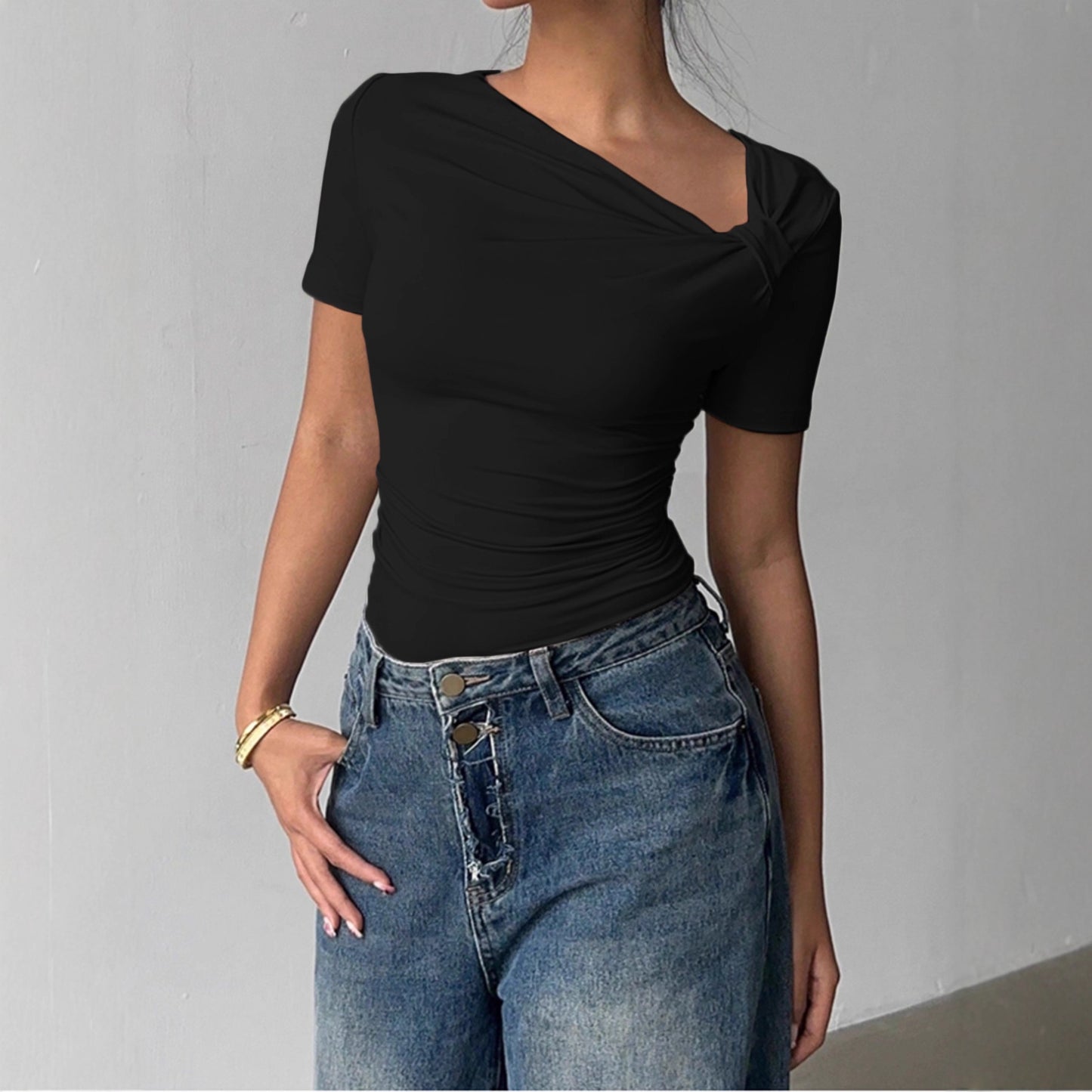High-end Off-shoulder Short-sleeve Top Blouse