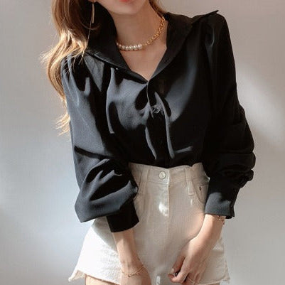 Casual Lantern Sleeve Shirt Blouse
