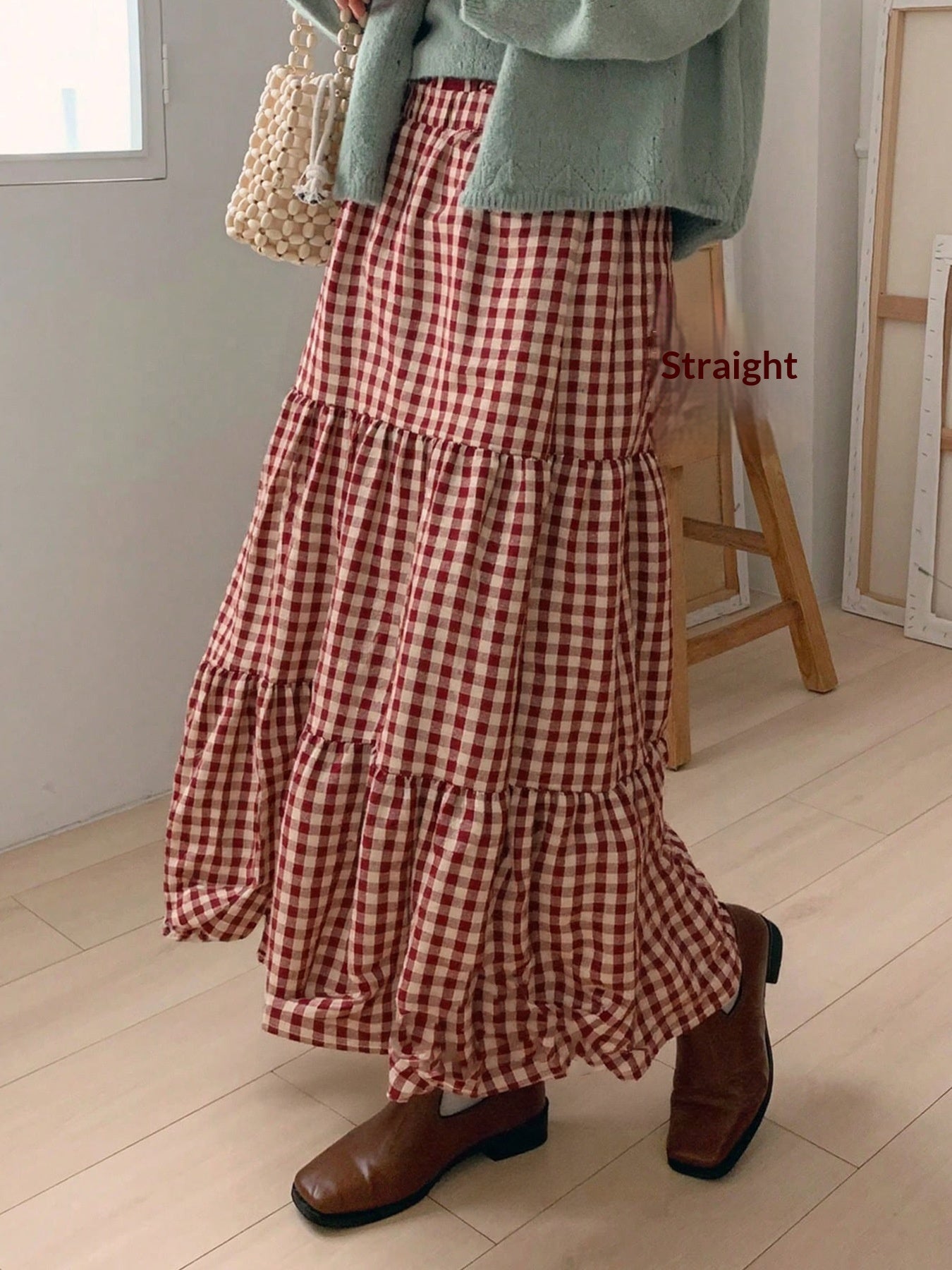 A-line Plaid Midi Skirt