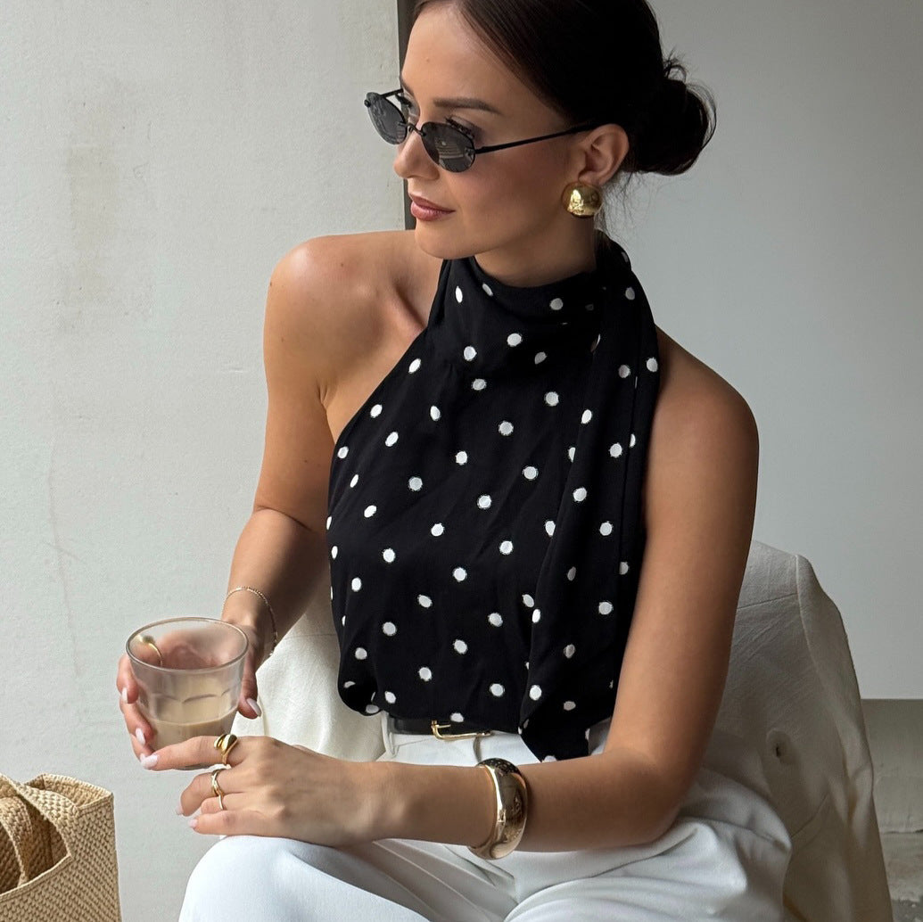 Polka Dot Lace-up Halterneck Camisole