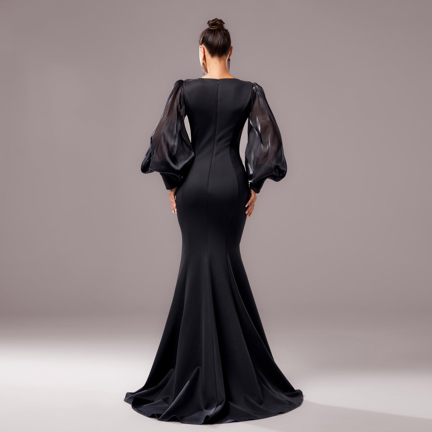 Black Banquet Applique Sheath Fishtail Dress
