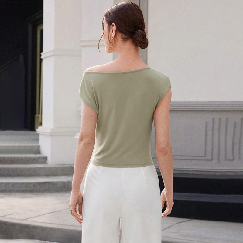 Personality Diagonal Collar Sleeveless Cinched Slimming Pullover