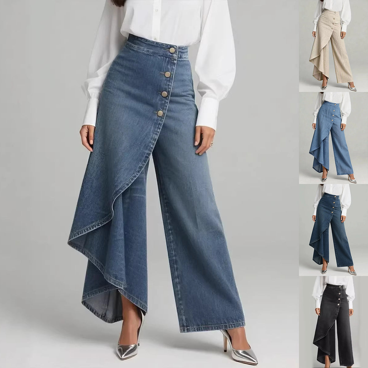 Large Ruffled Buttons Trousers Jeans