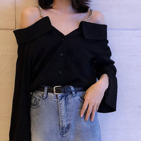 Black Off-shoulder Sling Shirt Blouse