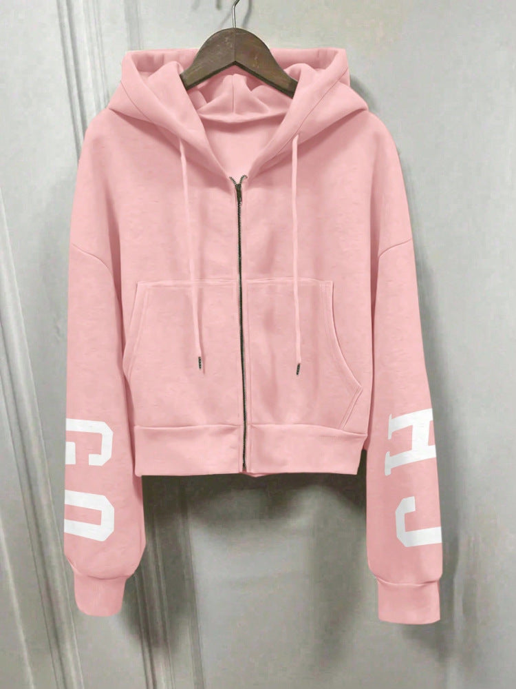 Casual Cropped Hoodie Printed Design