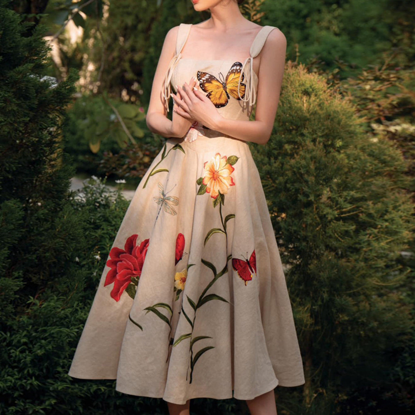 3D Flower Vintage Waist Strap Dress