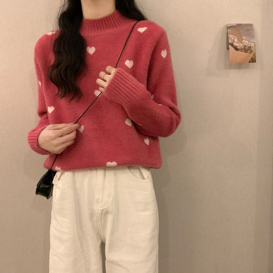 Love Half High Neck Loose Sweater