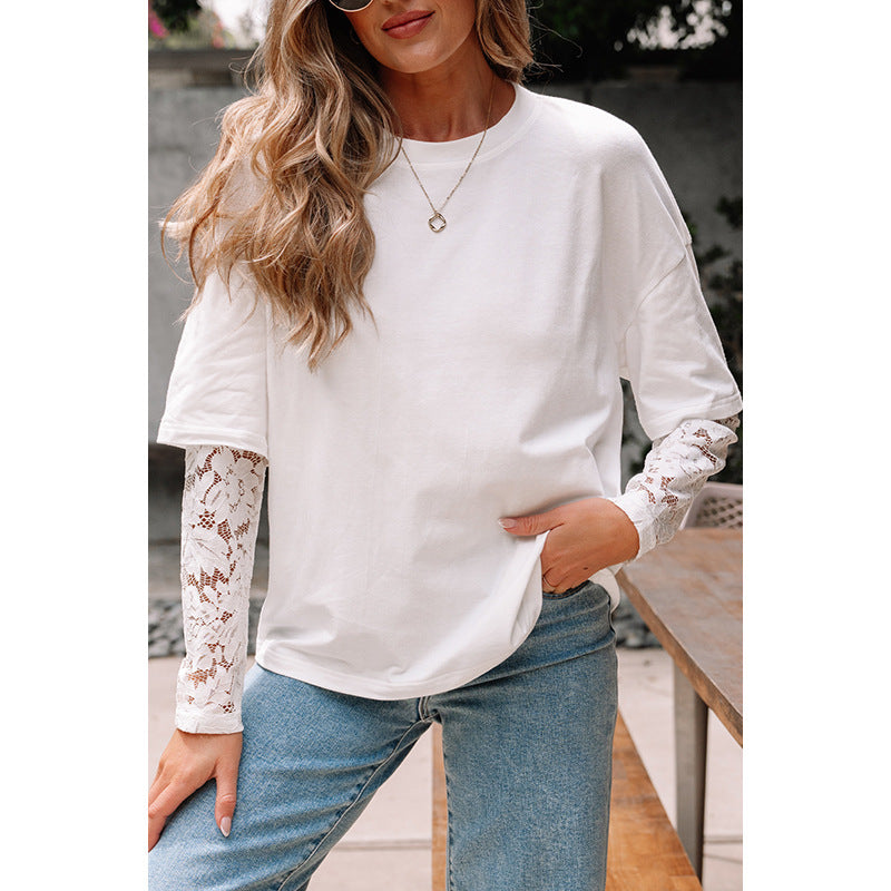 European And American Fashion Cool Lace Stitching Long Sleeve