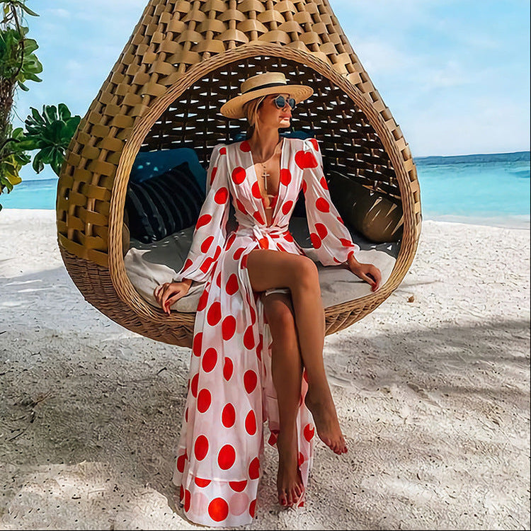 Polka Dot Chiffon Beach Holiday Dress