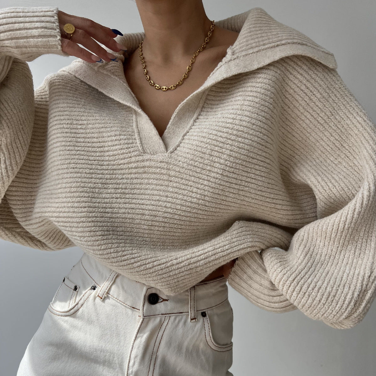 Oversized Knitted Sweater Blouse