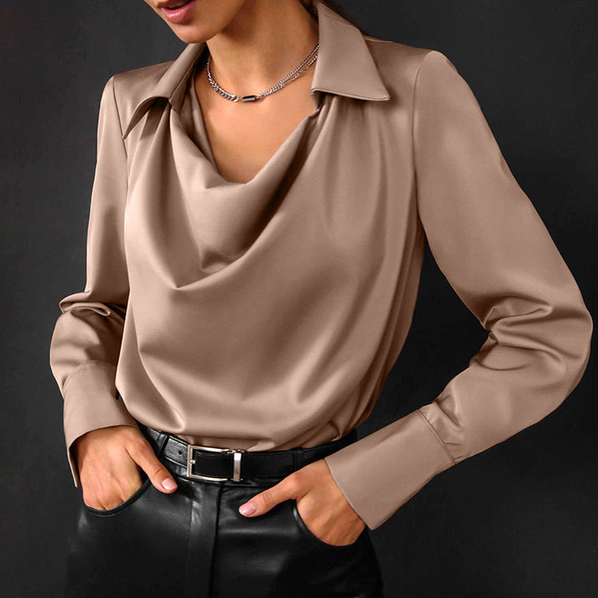Collared Long-Sleeve Shirt Blouse